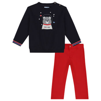 Younger Boys Blue & Red Jumper & Trousers Set